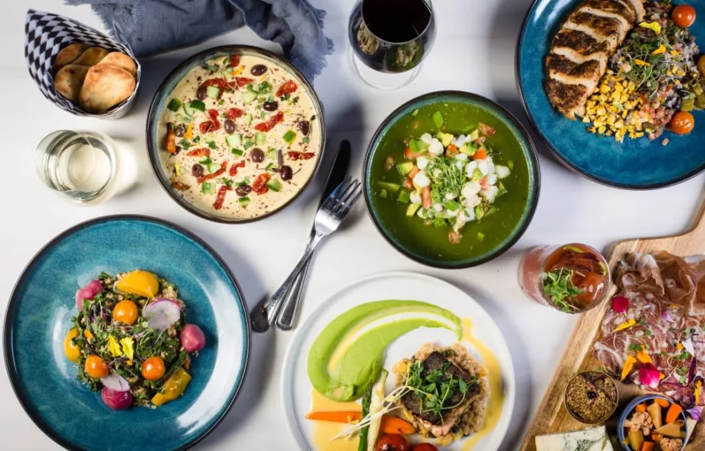 aerial view of multiple dishes
