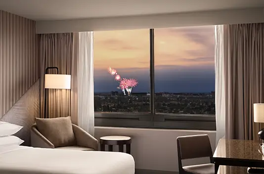 view of fireworks from a room in hotel fera