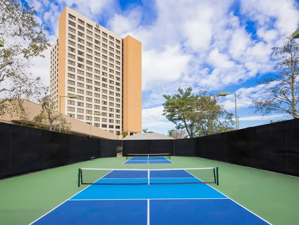 pickleball court outside of hotel fera