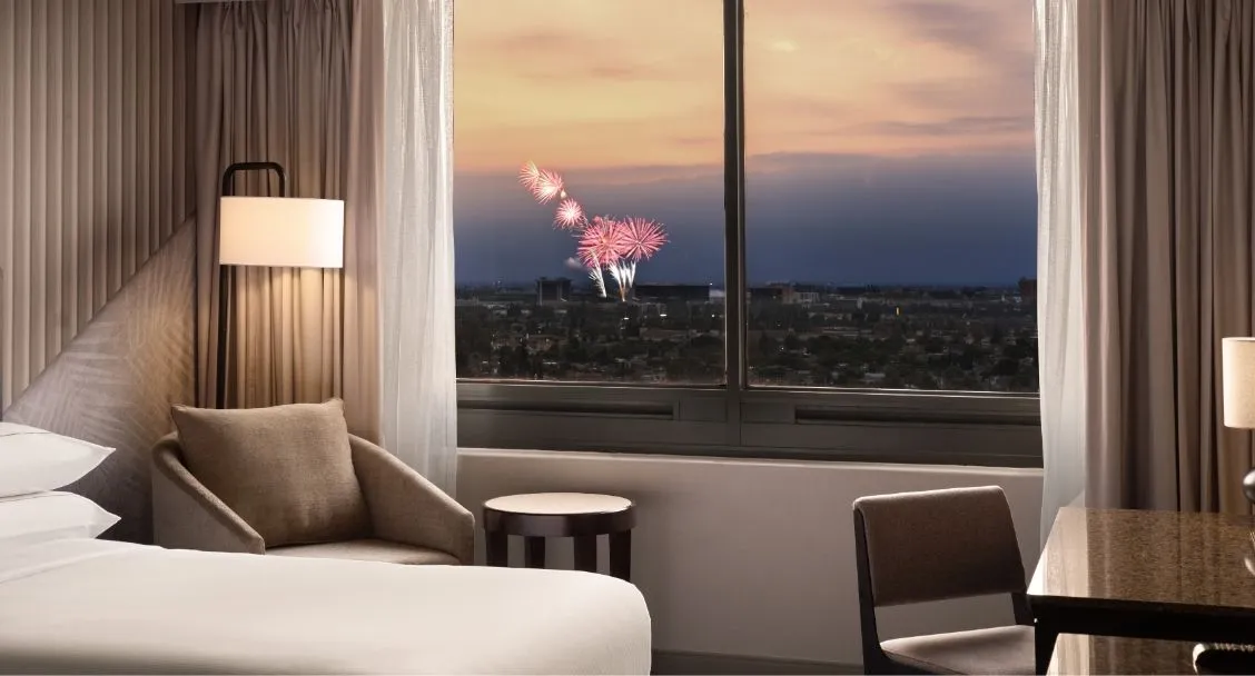 Fireworks at Disneyland from the window of a Hotel FERA room